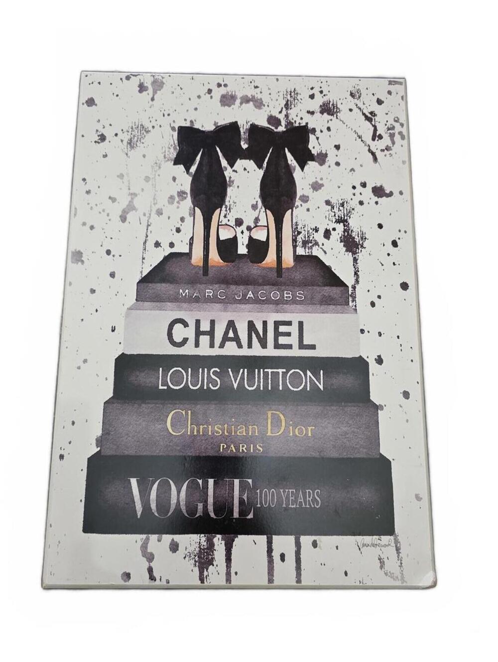 Glam Fashion Book Stack with Black Pumps Wall Plaque Wooden